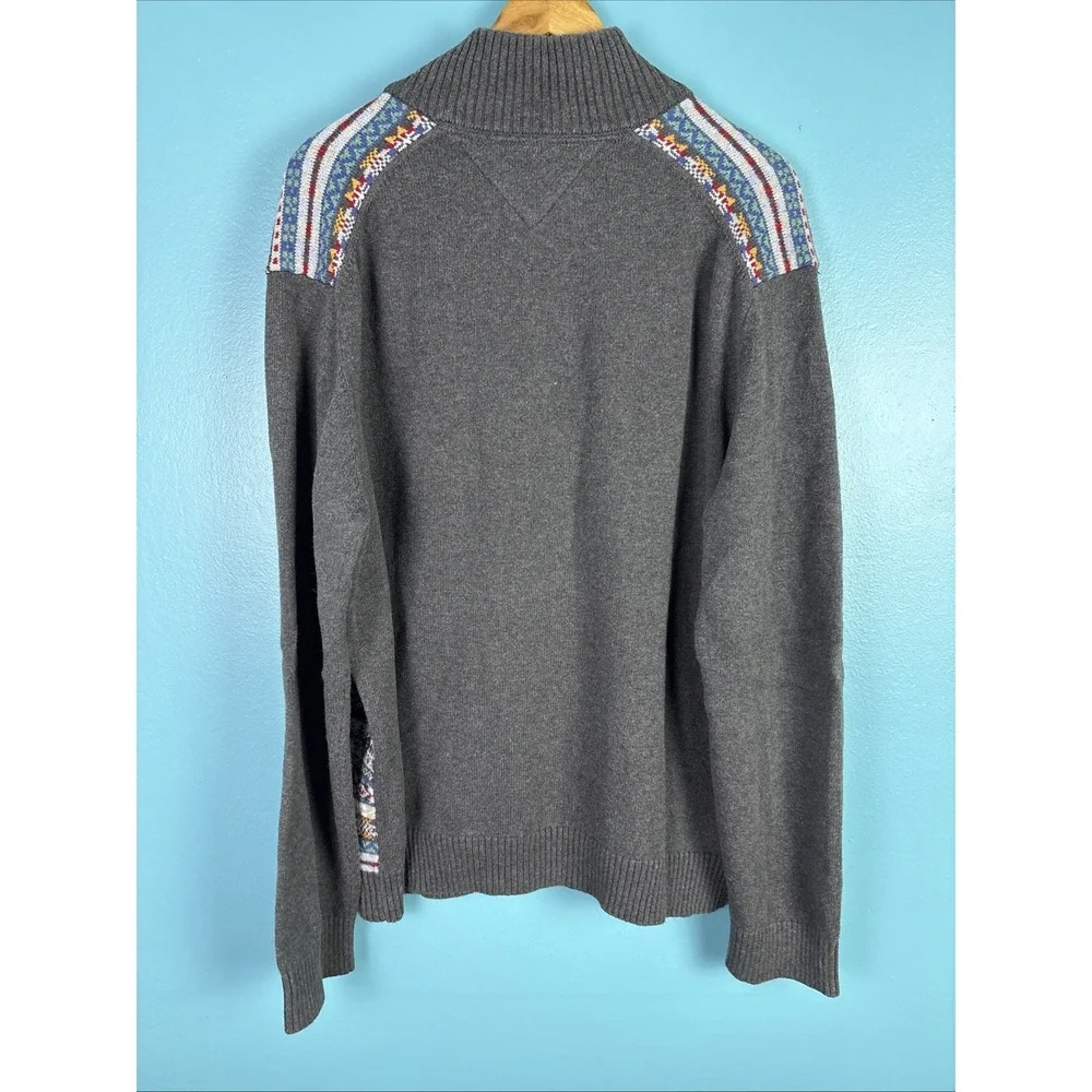 Tommy Hilfiger Mens Fair Isle Striped 1/4 Zip Sweater XL Gray Colorblock Nordic
